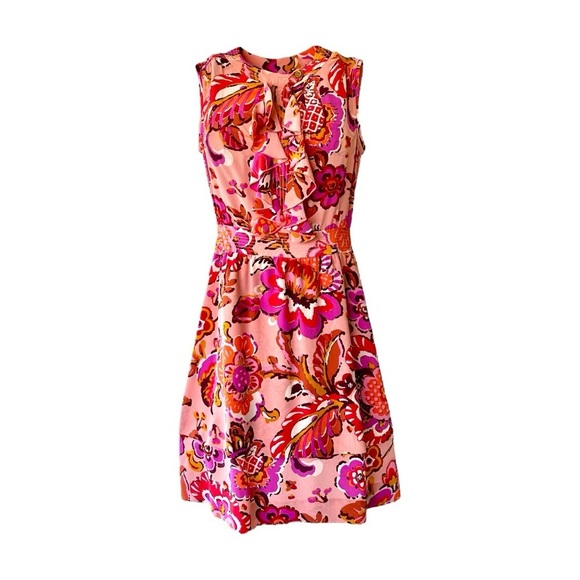 TORY BURCH, WOMENS SILK DRESS. PINK GRAPEFRUIT, WILDFLOWER DRESS. SIZE 4 - Picture 2 of 16